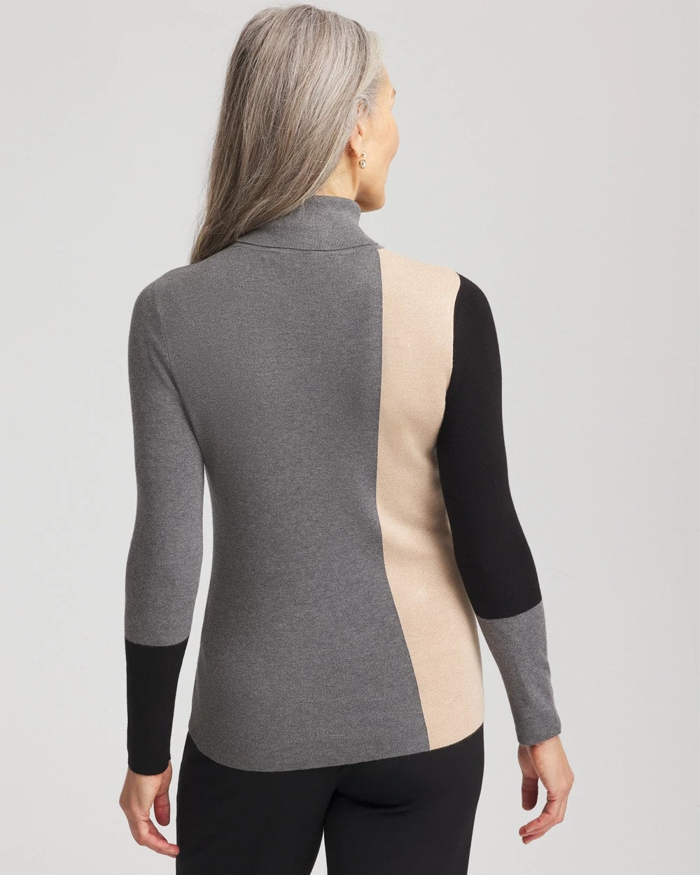 Chico's | Ella Colorblock Intarsia Turtleneck Sweater/ Black