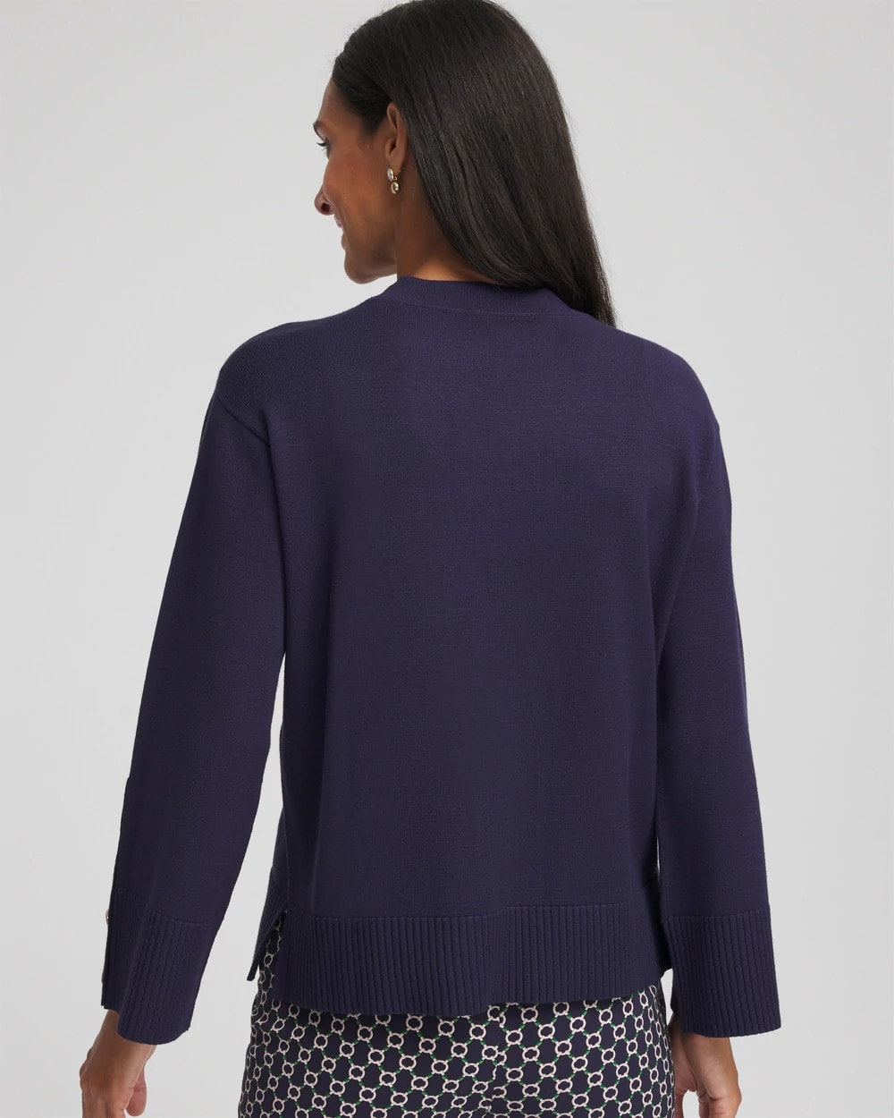 Chico's | Button Sleeve Crewneck Pullover/ Passport Blue
