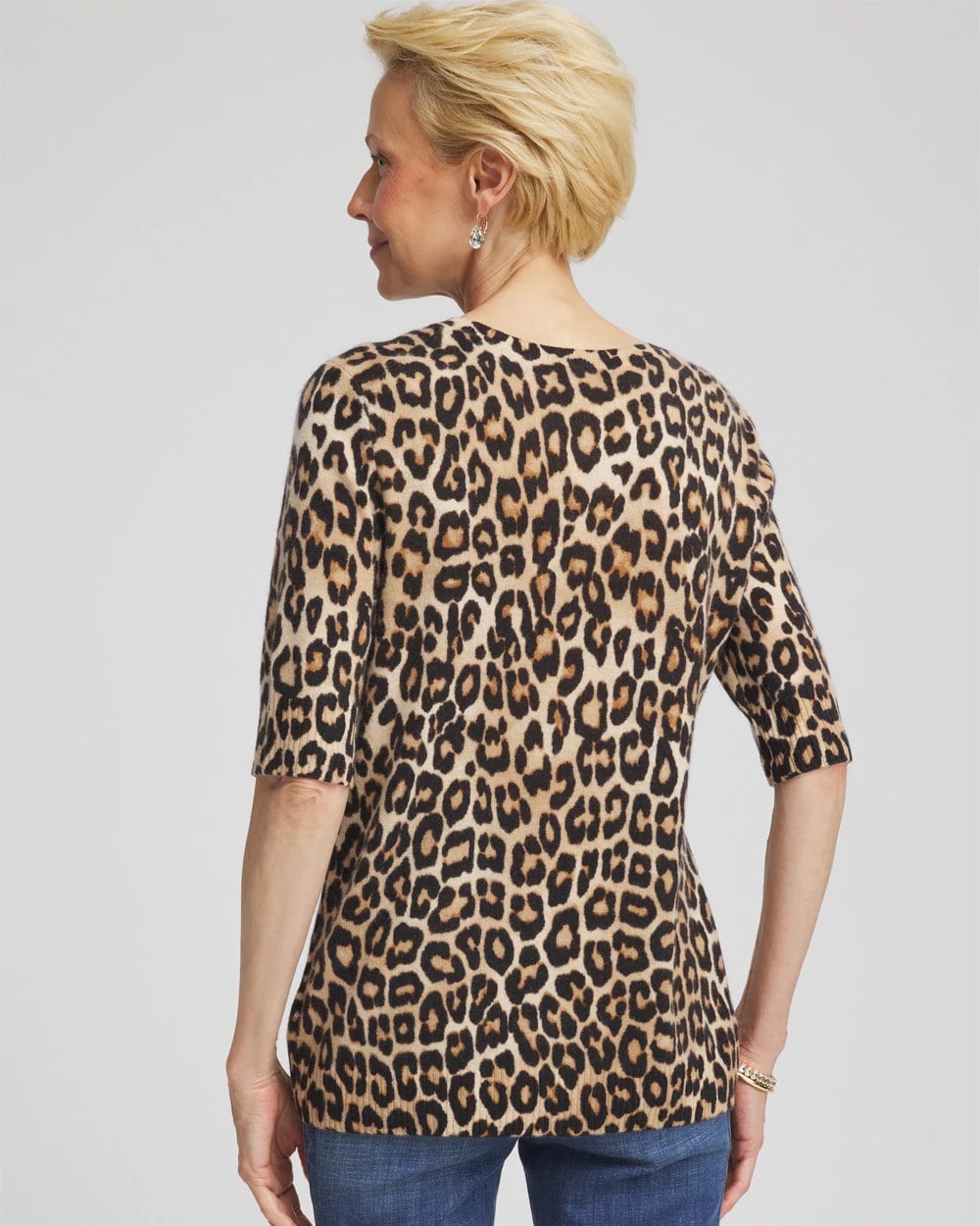 Chico's | Cashmere Animal Elbow-Sleeve Pullover/ Camel