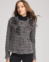 Chico's | Embroidered Metallic Tweed Cardigan/ Gray