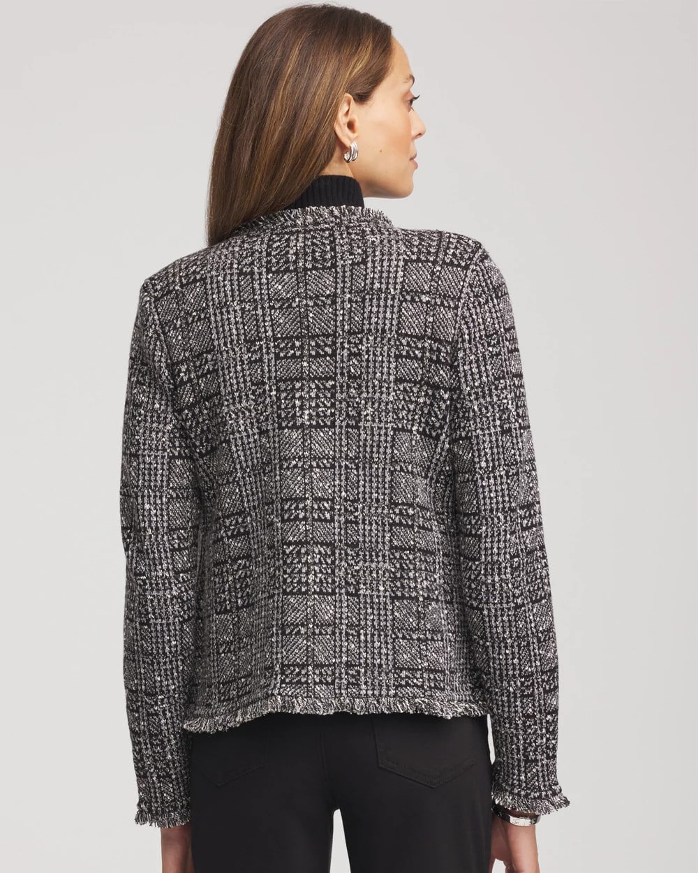 Chico's | Embroidered Metallic Tweed Cardigan/ Gray