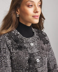 Chico's | Embroidered Metallic Tweed Cardigan/ Gray