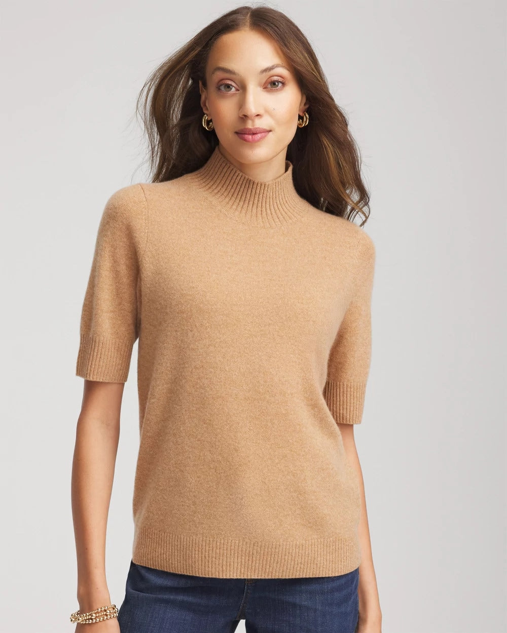 Chico's | Cashmere Elbow-Sleeve Sweater/ Camel