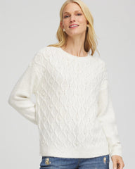 Chico's | Embellished Cable Knit Sweater/ English Cream