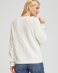 Chico's | Embellished Cable Knit Sweater/ English Cream