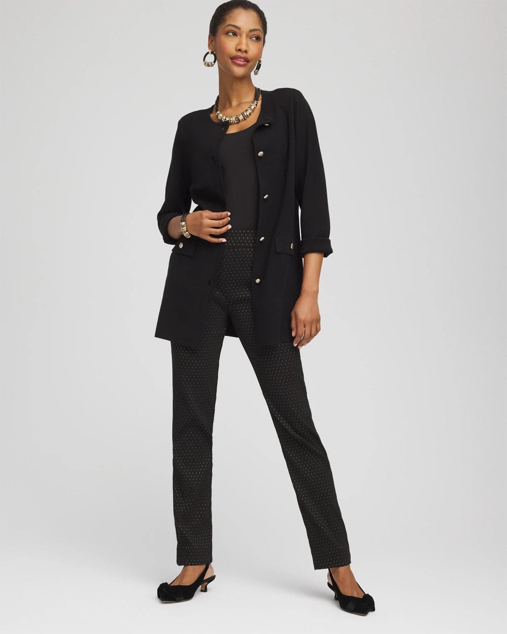 Chico's | Button-Down Crewneck Coatigan/ Black