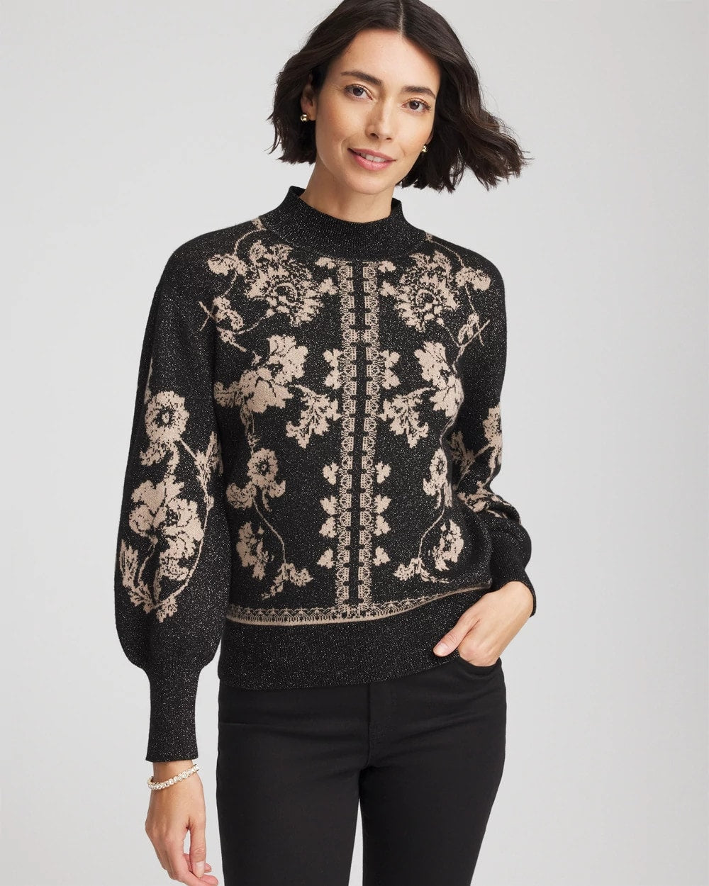 Chico's | Bryne Jacquard Mockneck Pullover/ Black