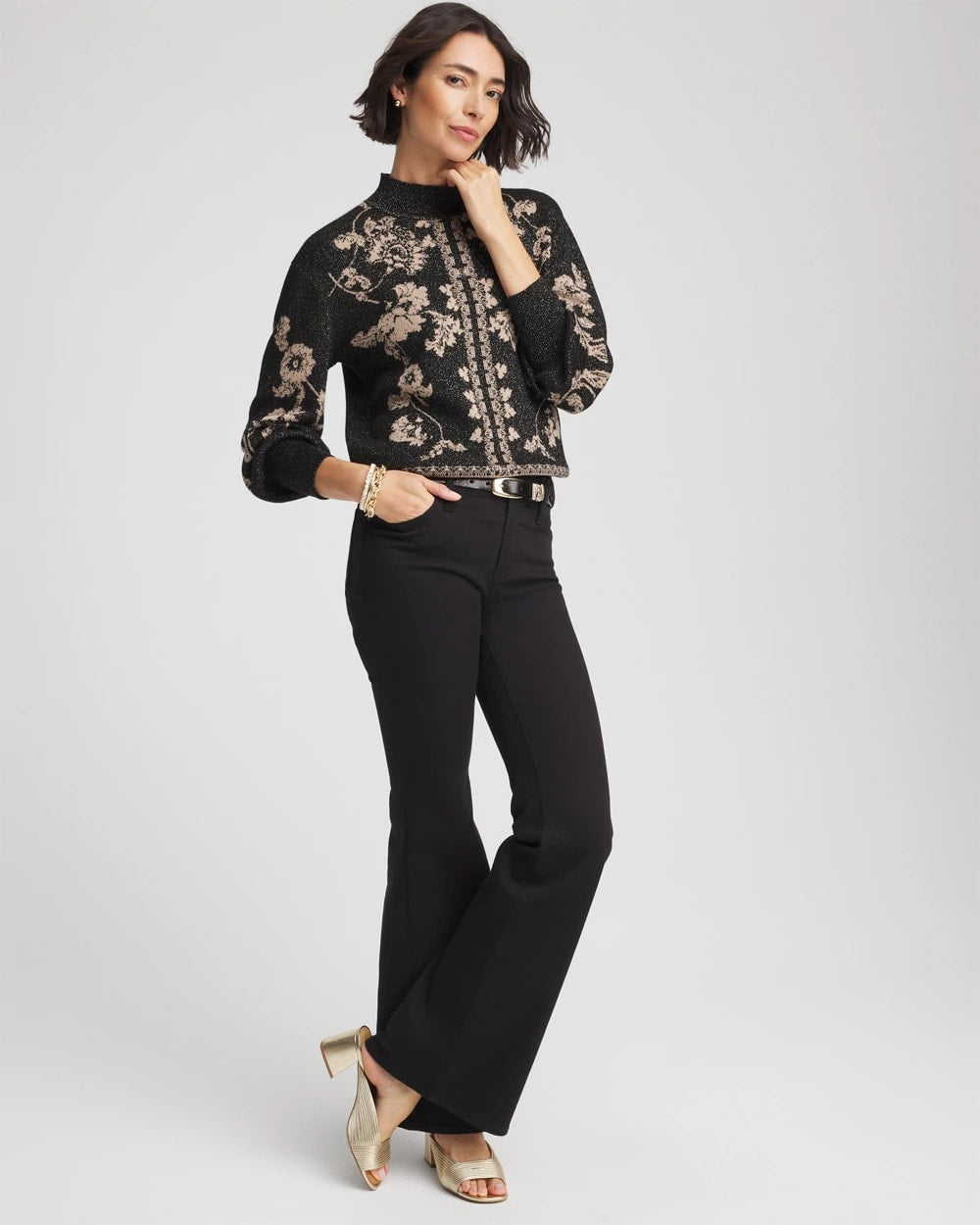 Chico's | Bryne Jacquard Mockneck Pullover/ Black