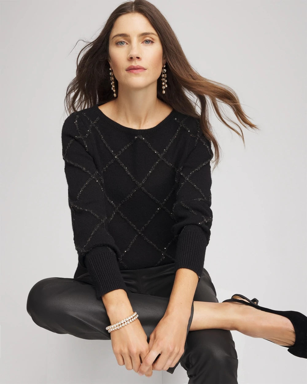 Chico's | Sparkling Diamonds Pullover Sweater/ Black