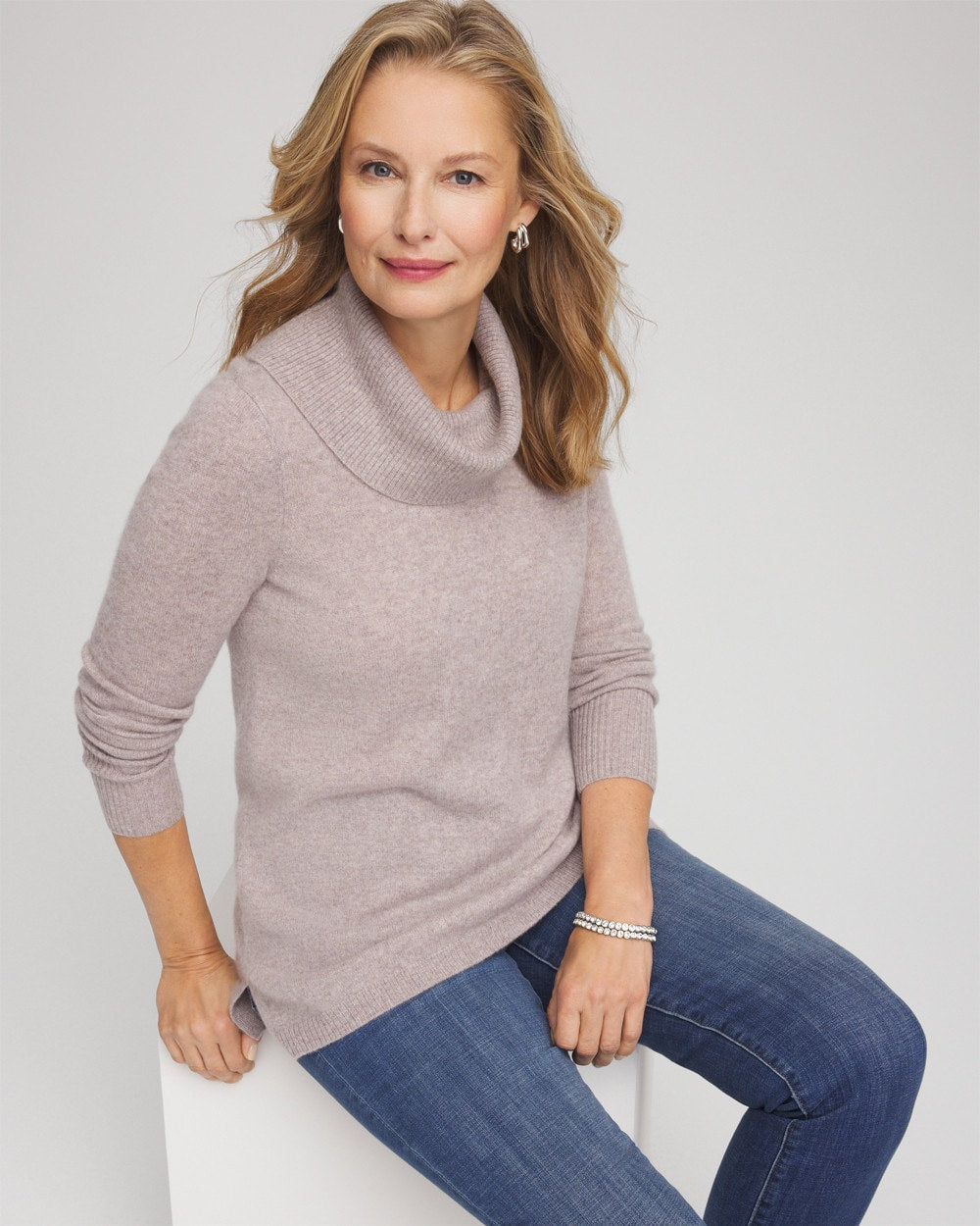Chico's | Cowlneck Cashmere Pullover Tunic/ Taupe Heather