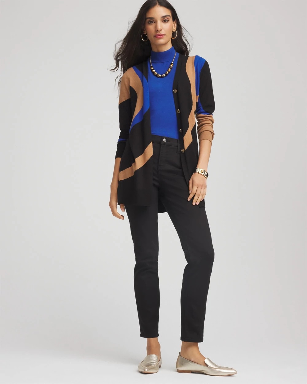 Chico's | Ella Colorblock Cardigan Sweater/ Black