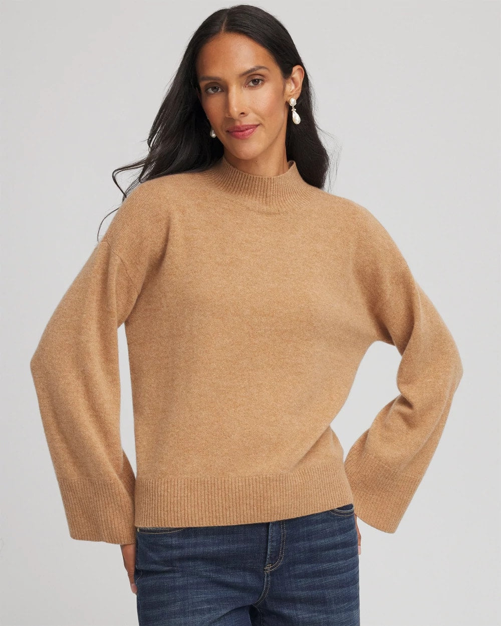 Chico's | Cashmere Mockneck Sweater/ Camel