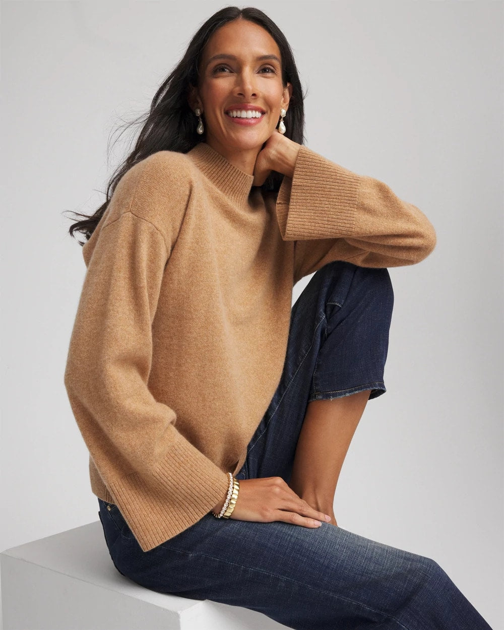 Chico's | Cashmere Mockneck Sweater/ Camel