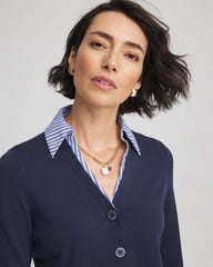 Chico's | Striped Collared Cardigan Sweater/ Passport Blue