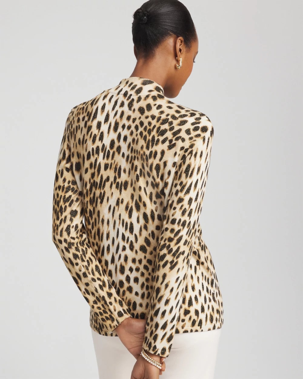 Chico's | Ella Mockneck Animal-Print Pullover Sweater/ English Cream
