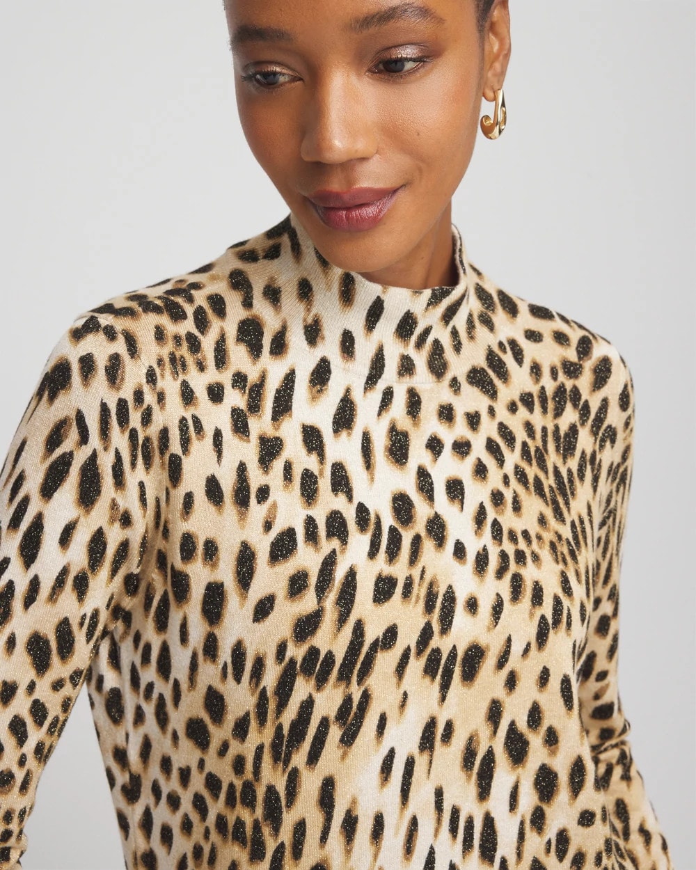 Chico's | Ella Mockneck Animal-Print Pullover Sweater/ English Cream