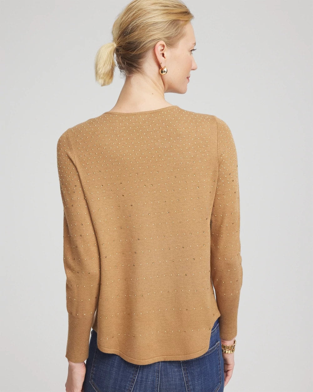 Chico's | Ella V-Neck Embellished Pullover Sweater/ Faux Camel Heather