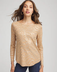 Chico's | Ella Boatneck Foiled Pullover Sweater/ Faux Camel Heather