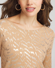 Chico's | Ella Boatneck Foiled Pullover Sweater/ Faux Camel Heather