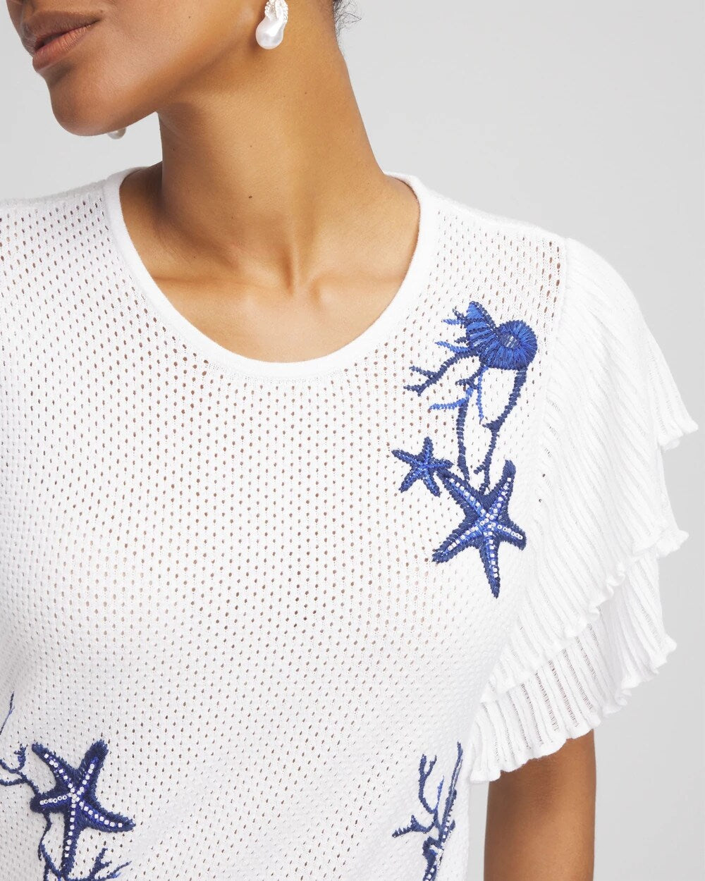 Chico's | Ocean Motif Pullover Sweater/ Blue Casa
