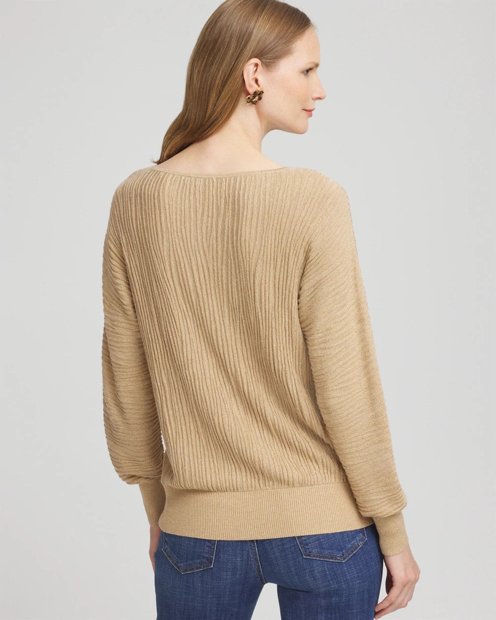 Chico's | Textured Zebra Print Dolman Sleeve Sweater/ New Camel Heather