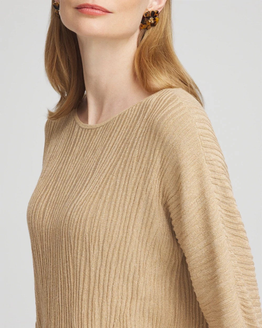 Chico's | Textured Zebra Print Dolman Sleeve Sweater/ New Camel Heather