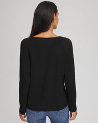 Chico's | Floral Embellished Dolman V-Neck Pullover/ Black