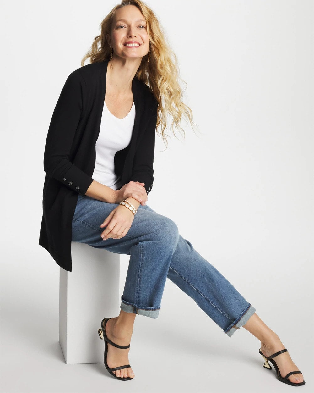 Chico's | Ella Ottoman-Trim Cardigan/ Black