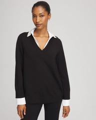 Chico's | Embellished Layered Collar Shirt Sweater/ Black