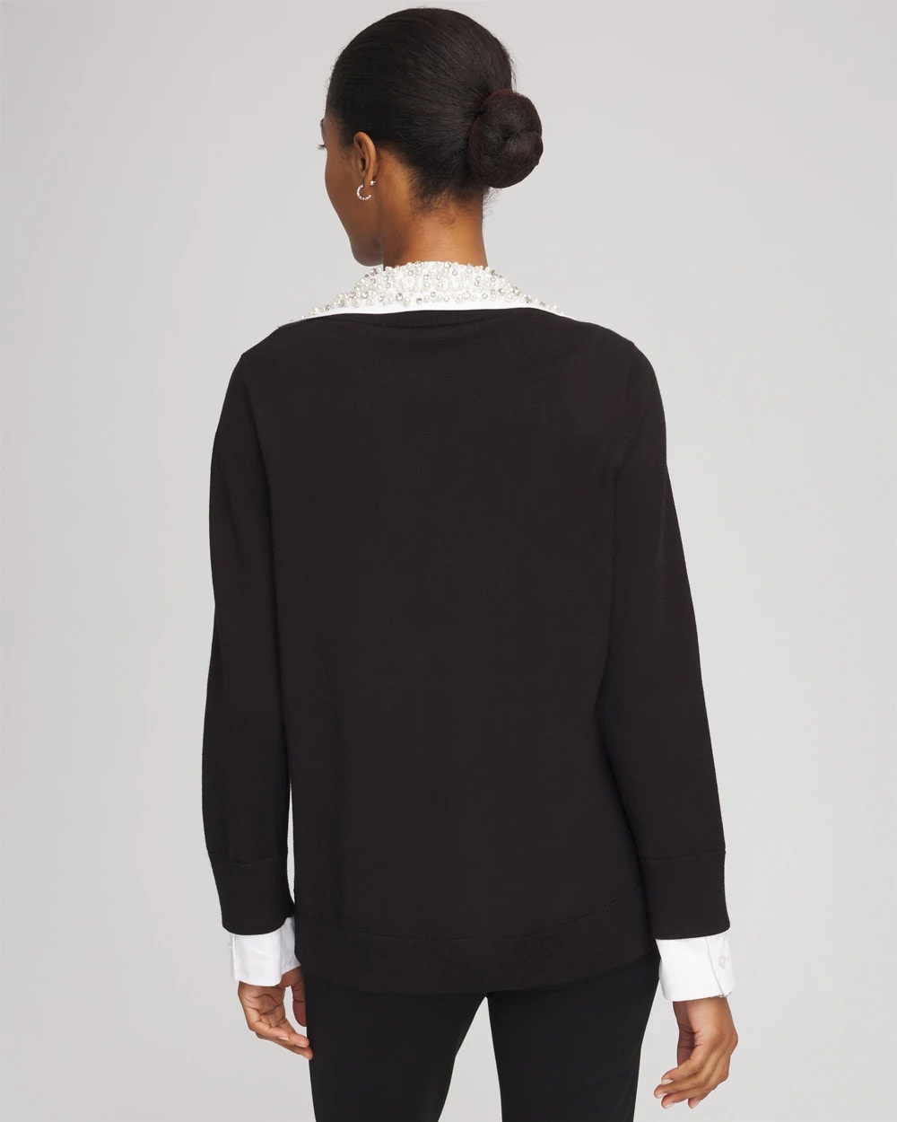 Chico's | Embellished Layered Collar Shirt Sweater/ Black