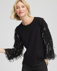 Chico's | Fringe Sequins Pullover Sweater/ Black