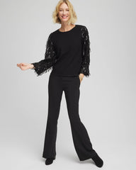 Chico's | Fringe Sequins Pullover Sweater/ Black