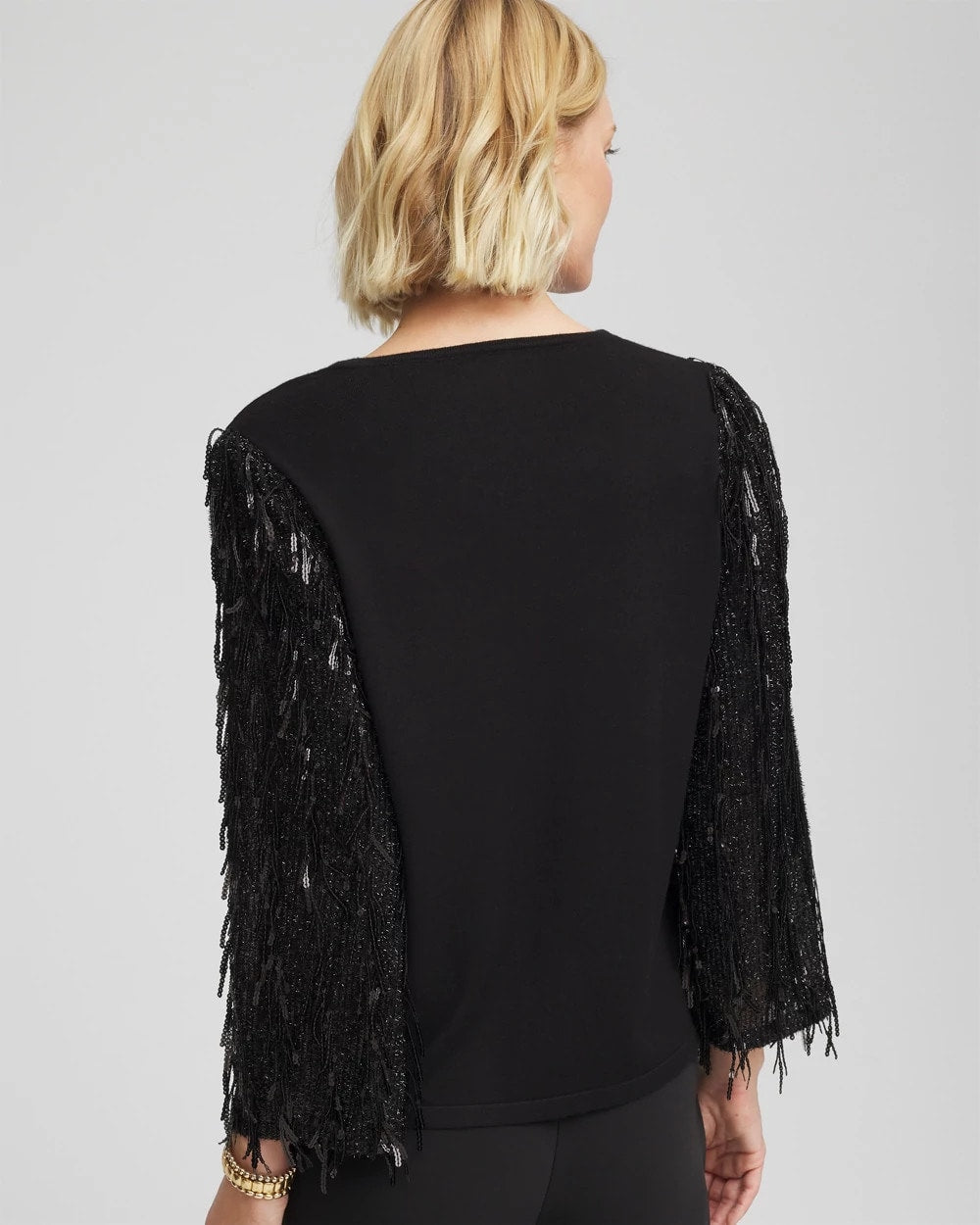 Chico's | Fringe Sequins Pullover Sweater/ Black