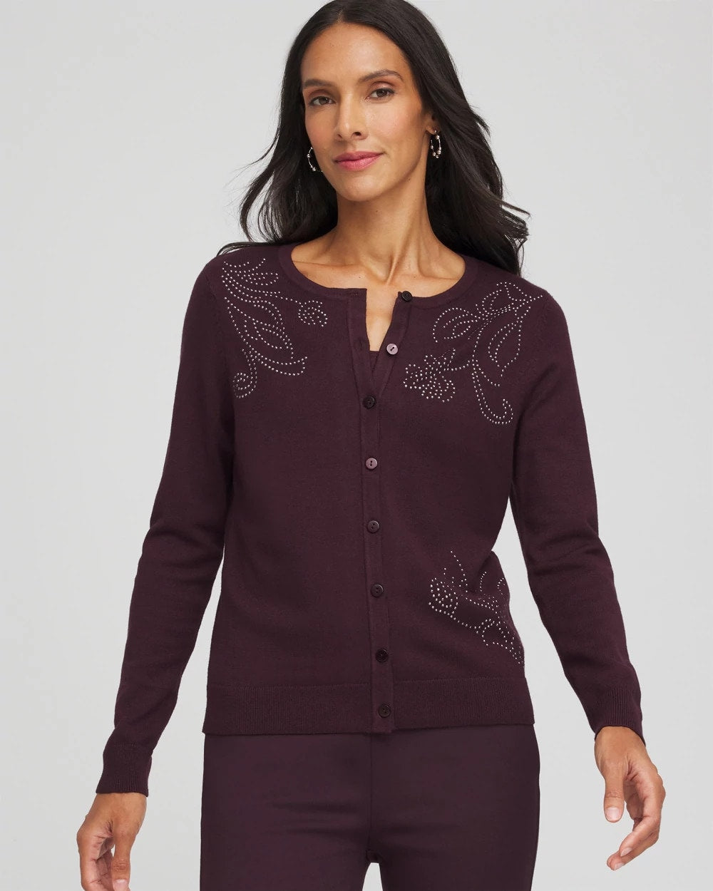 Chico's | Embellished Crewneck Cardigan/ Night Bloom