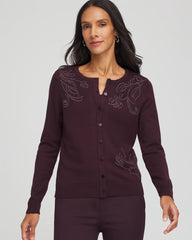 Chico's | Embellished Crewneck Cardigan/ Night Bloom