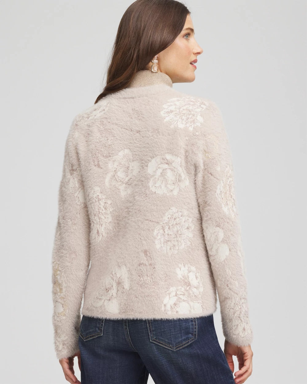 Chico's | Fuzzy Jacquard Boyfriend Cardigan/ English Cream