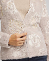 Chico's | Fuzzy Jacquard Boyfriend Cardigan/ English Cream