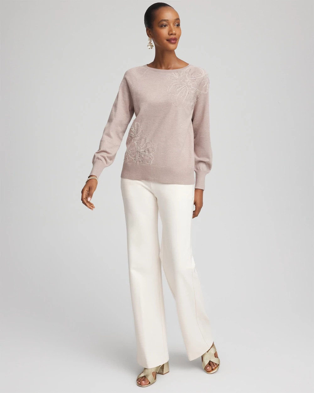 Chico's | Embroidered Pull-Over Boatneck Sweater/ Rocky Mountain