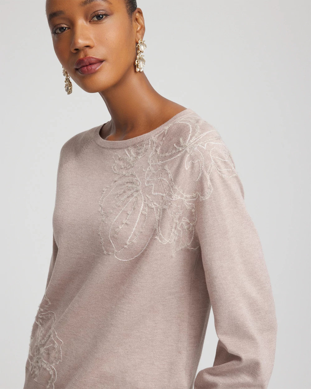Chico's | Embroidered Pull-Over Boatneck Sweater/ Rocky Mountain