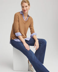 Chico's | Camel Built-In Shirt Knit Sweater/ Caramel Apple Heather