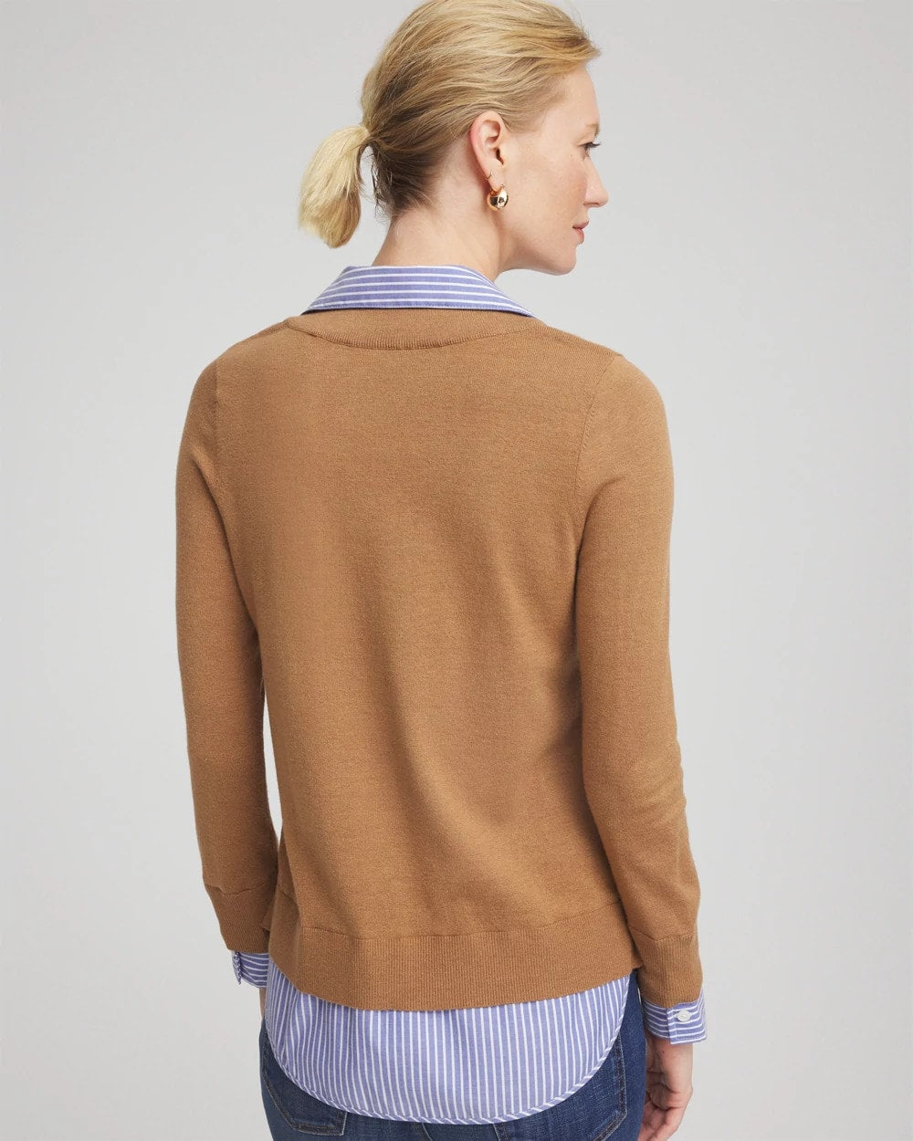 Chico's | Camel Built-In Shirt Knit Sweater/ Caramel Apple Heather