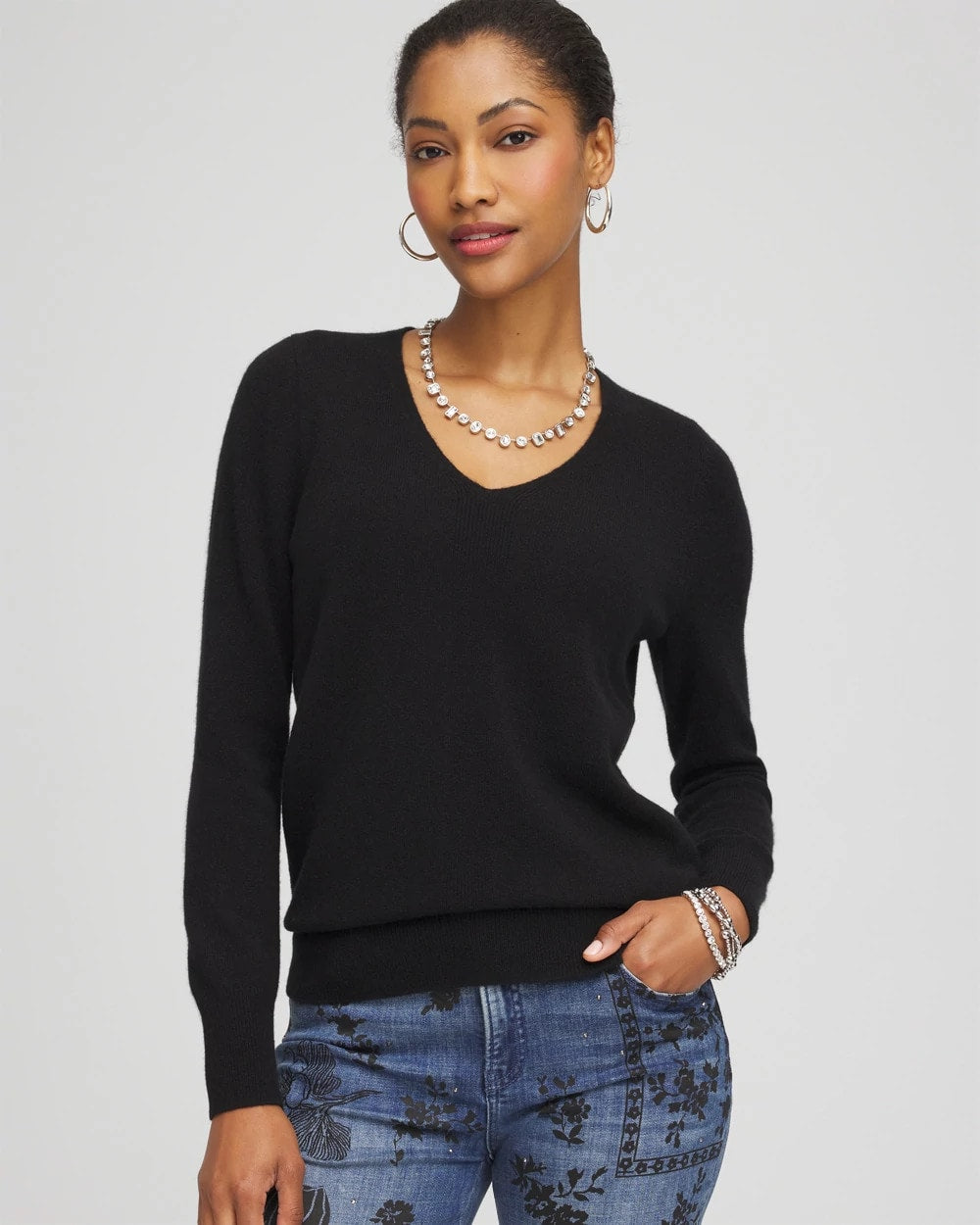 Chico's | Relaxed V-Neck Cashmere Sweater/ Black