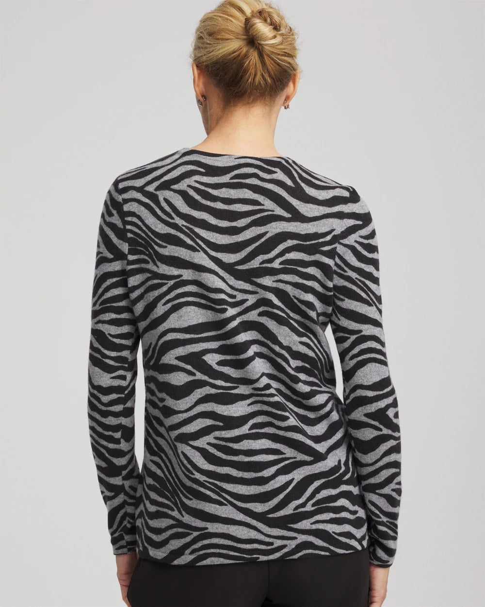 Chico's | Cashmere Zebra Long-Sleeve Pullover Sweater/ Black