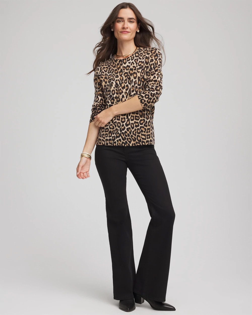 Chico's | Cashmere Animal Long-Sleeve Pullover Sweater/ Camel