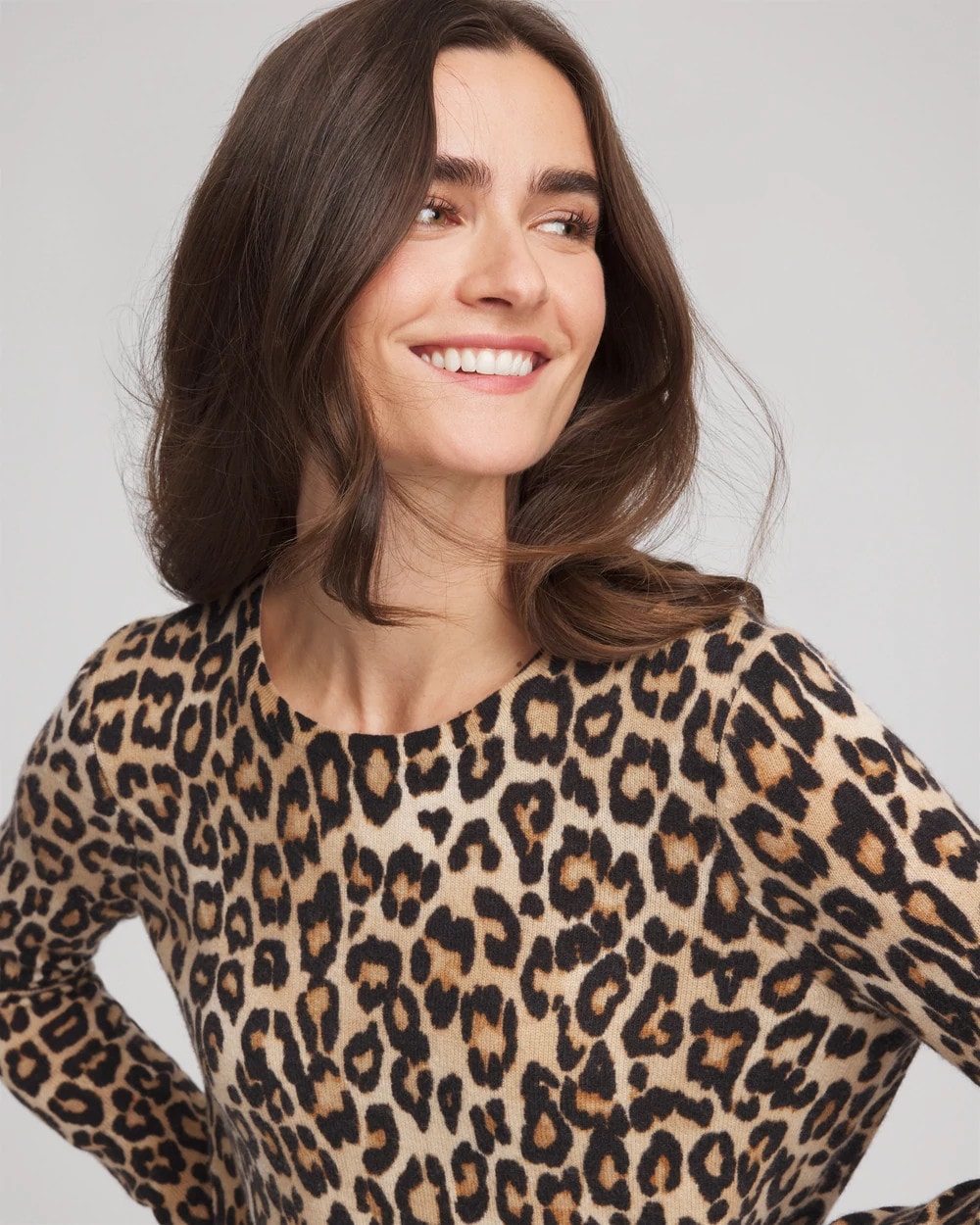 Chico's | Cashmere Animal Long-Sleeve Pullover Sweater/ Camel