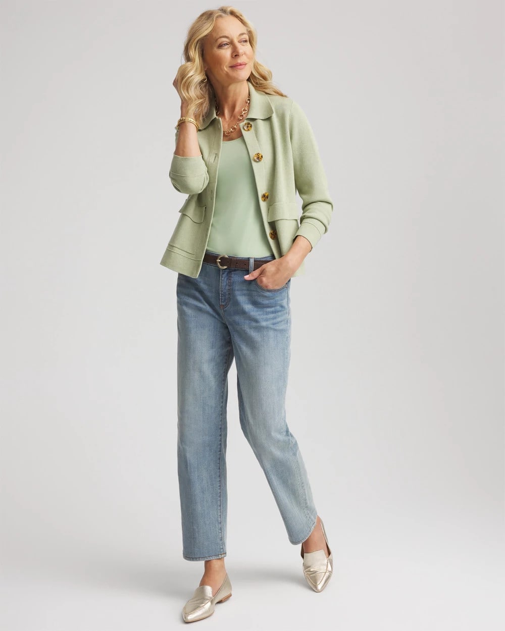 Chico's | Button-Front Cardigan Jacket/ Sage Meadow