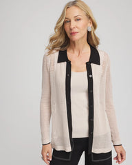 Chico's | Pointelle Polo Cardigan/ Smokey Taupe
