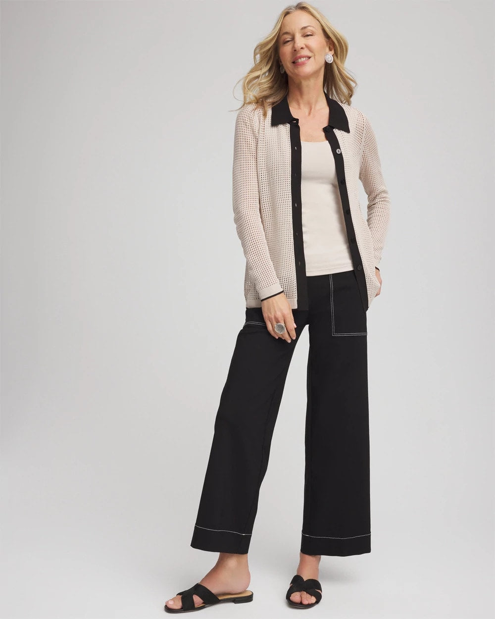 Chico's | Pointelle Polo Cardigan/ Smokey Taupe