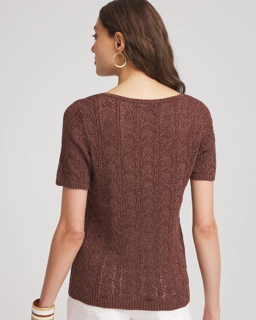 Chico's | Pointelle Square-Neck Pullover Sweater/ Cacao