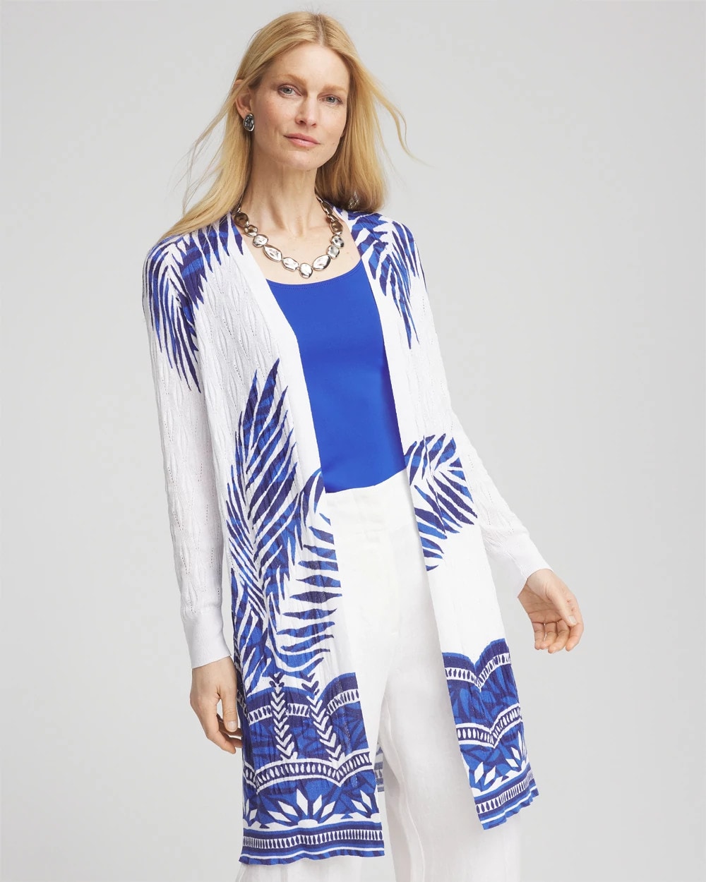 Chico's | Island Motif Pointelle Long Cardigan/ Alabaster